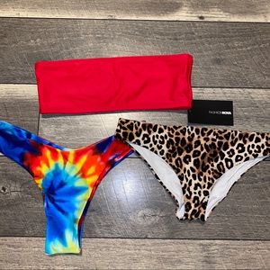 Red, Tie Dye, and Cheetah Print Bikini Set